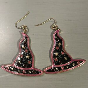 Halloween Enamel and Rhinestone Witch Hat Earrings